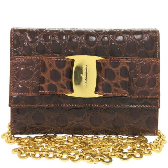 Salvatore Ferragamo Vara Ribbon Chain Shoulder Bag AQ213202, Embossed Leather... - Picture 2 of 9